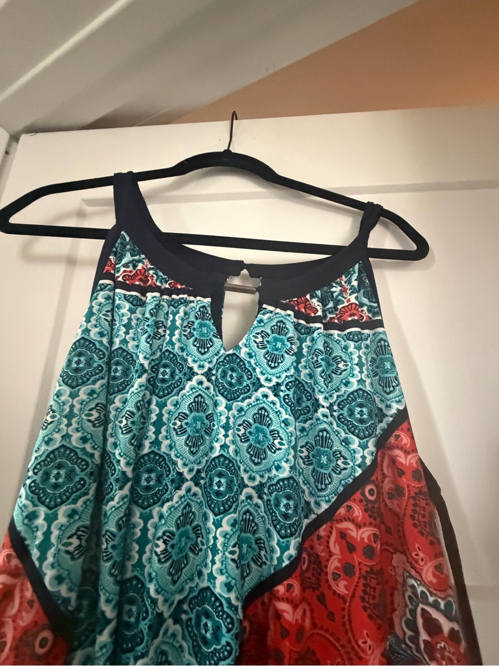 Sleeveless Teal & Red Printed Halter Top